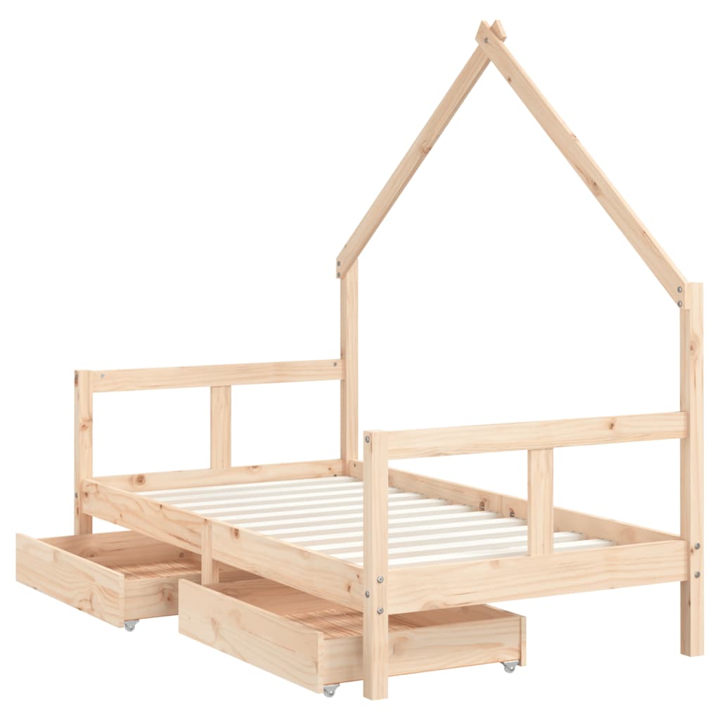 Cadre de lit pour enfant et tiroirs 80x160cm bois de pin massif - XIOS