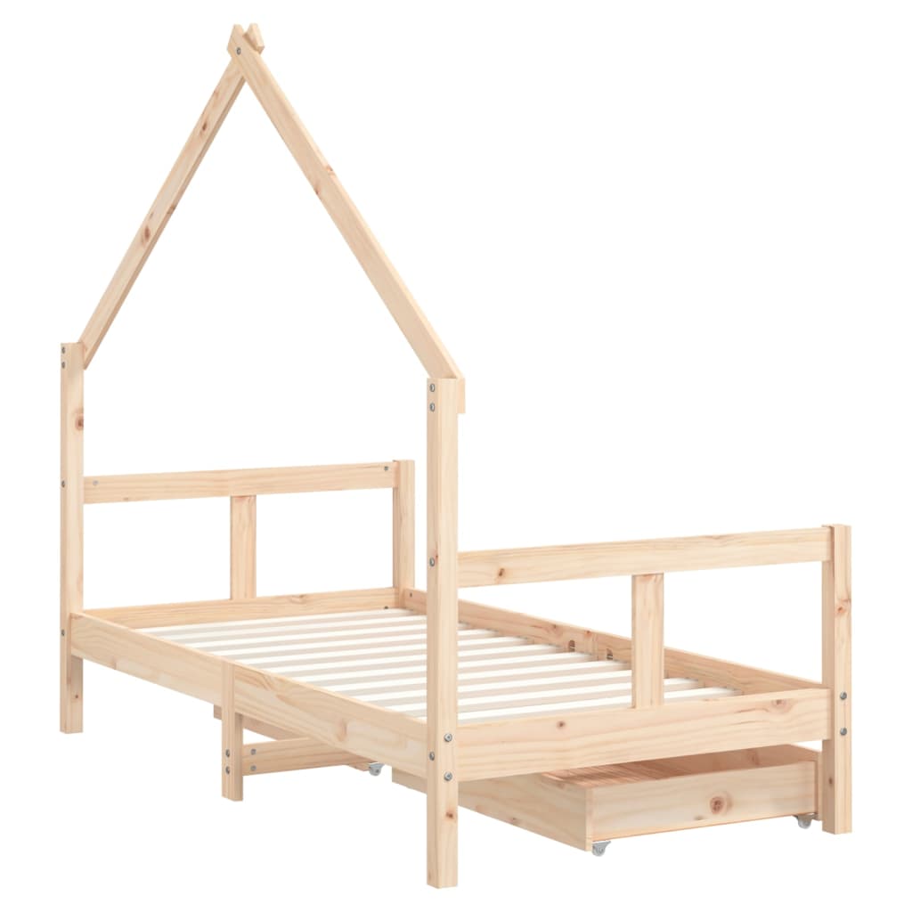 Cadre de lit pour enfant et tiroirs 80x160cm bois de pin massif - XIOS