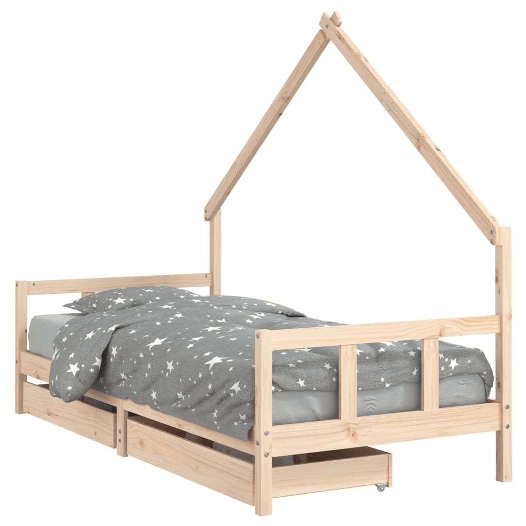 Cadre de lit d'enfants et tiroirs 90x190 cm bois de pin massif - XIOS