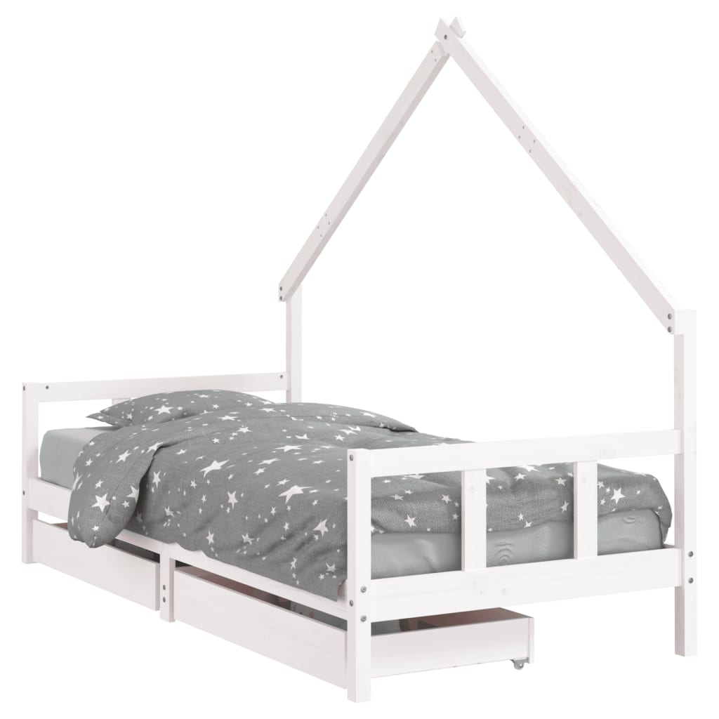 Cadre de lit d'enfants tiroirs blanc 90x190 cm bois pin massif - XIOS