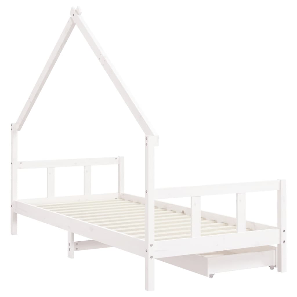 Cadre de lit d'enfants tiroirs blanc 90x190 cm bois pin massif - XIOS