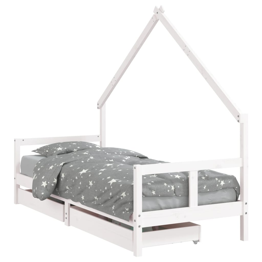 Cadre de lit enfant tiroirs blanc 80x200 cm bois de pin massif - XIOS