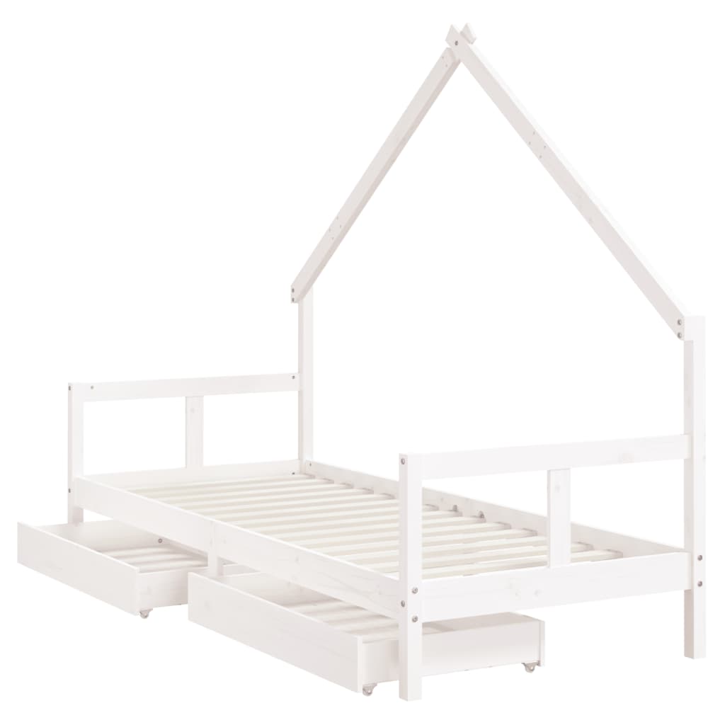 Cadre de lit enfant tiroirs blanc 80x200 cm bois de pin massif - XIOS