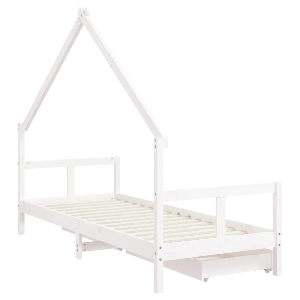 Cadre de lit enfant tiroirs blanc 80x200 cm bois de pin massif - XIOS