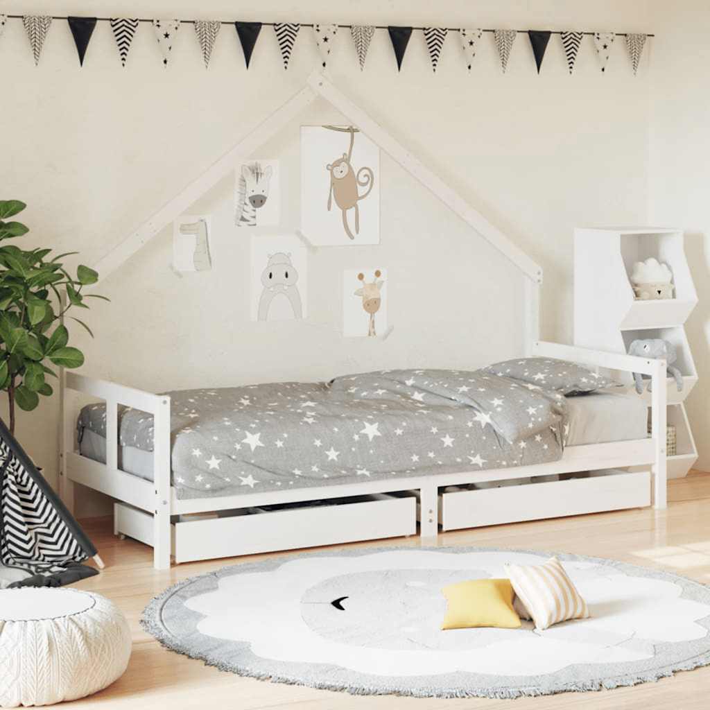 Cadre de lit enfant tiroirs blanc 80x200 cm bois de pin massif - XIOS