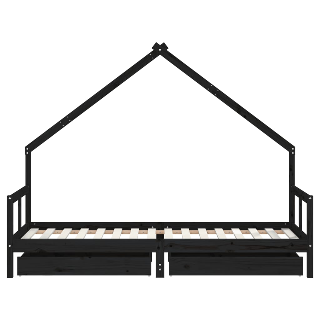 Cadre de lit enfant tiroirs noir 80x200 cm bois de pin massif - XIOS