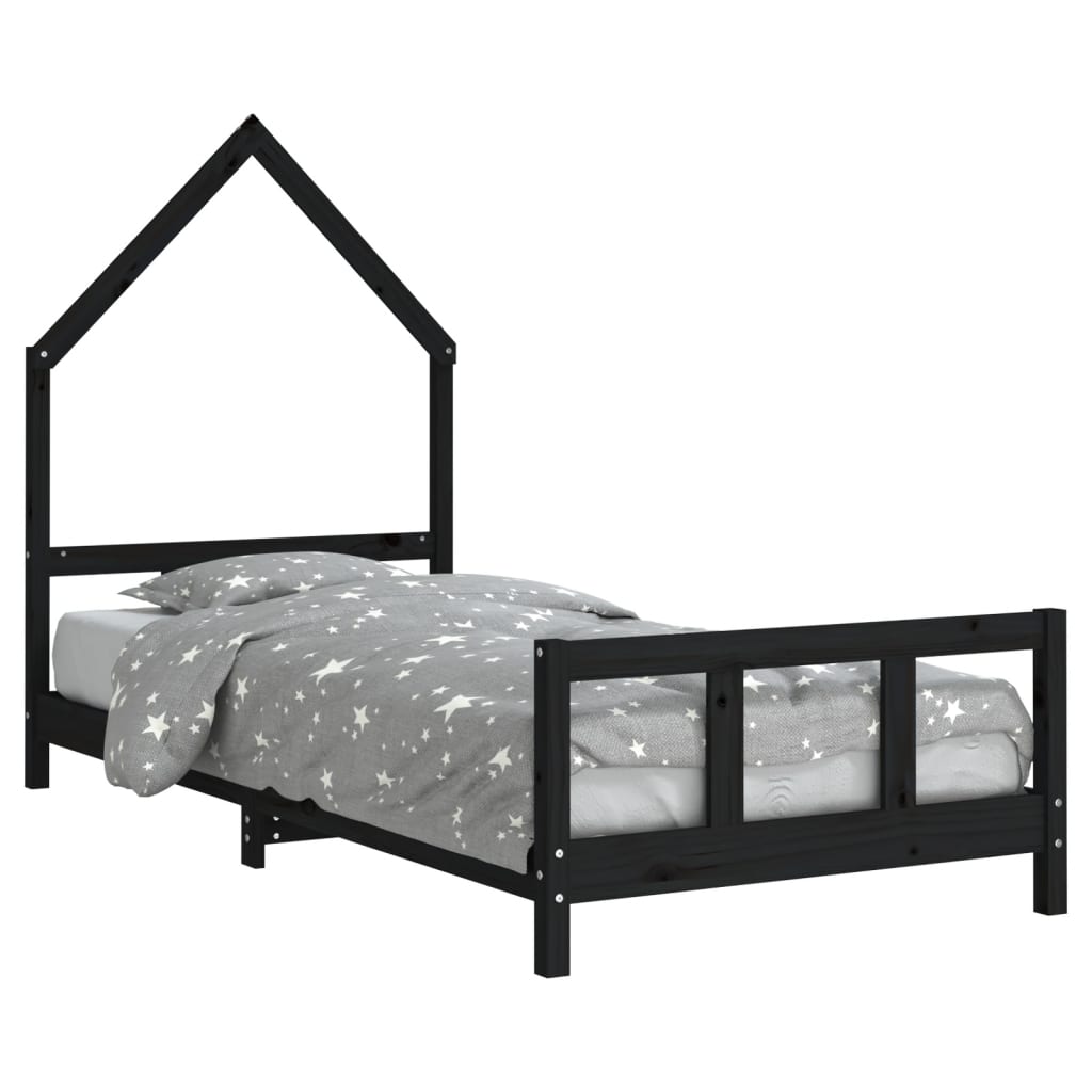 Cadre de lit pour enfants noir 90x190 cm bois de pin massif - XIOS