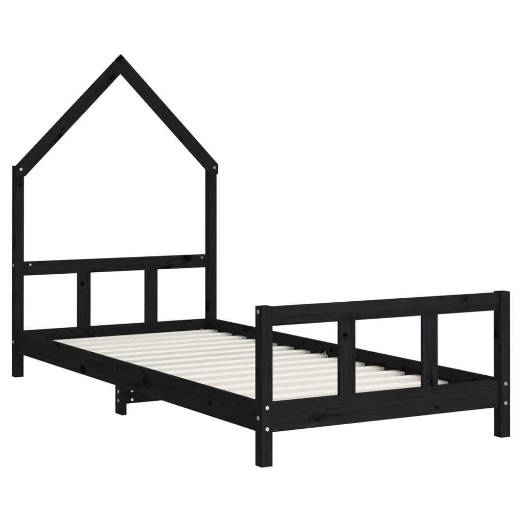 Cadre de lit pour enfants noir 90x190 cm bois de pin massif - XIOS
