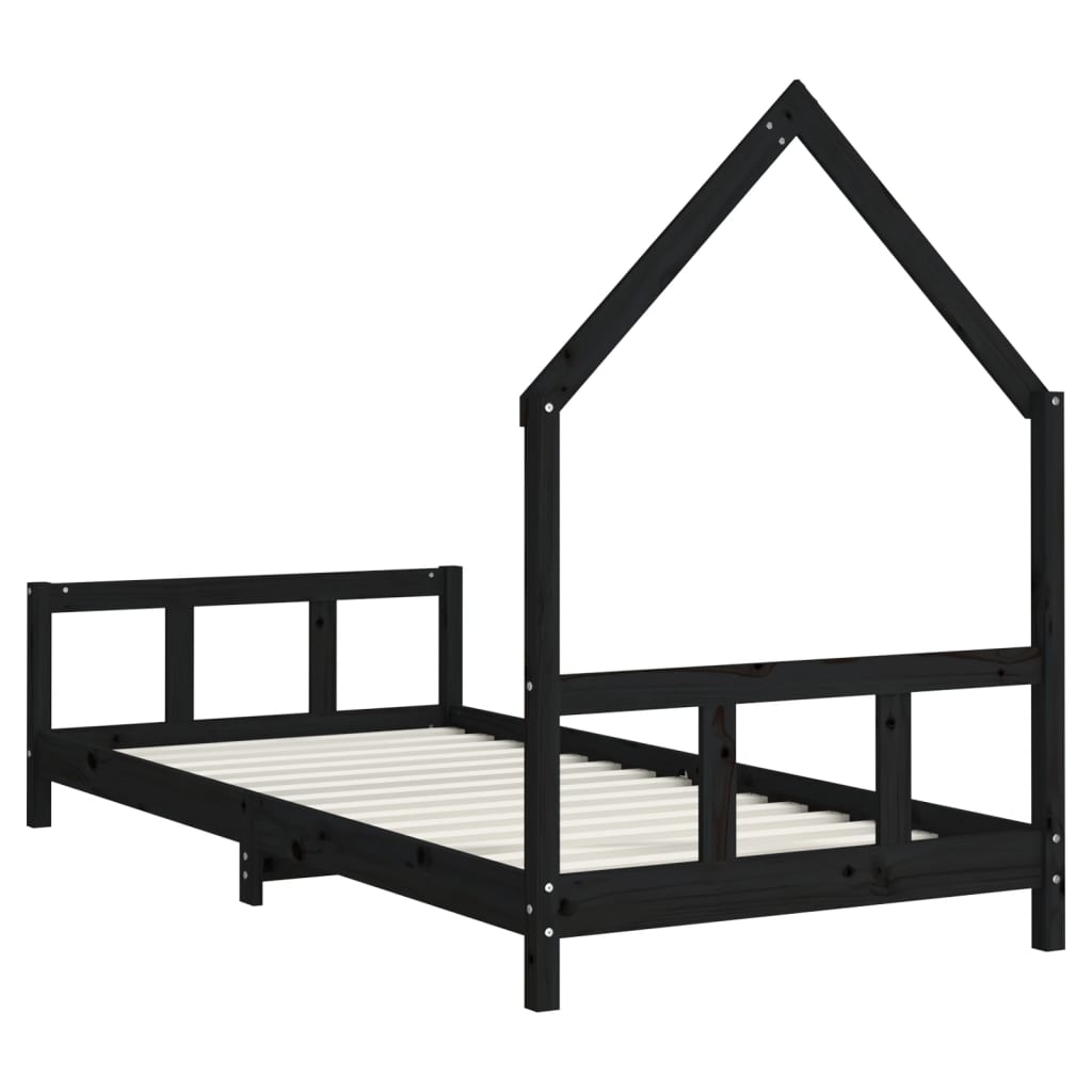 Cadre de lit pour enfants noir 90x190 cm bois de pin massif - XIOS