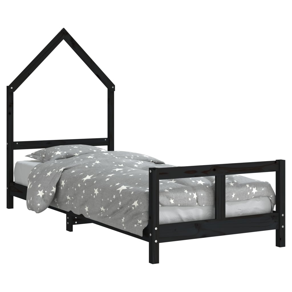 Cadre de lit pour enfants noir 80x200 cm bois de pin massif - XIOS