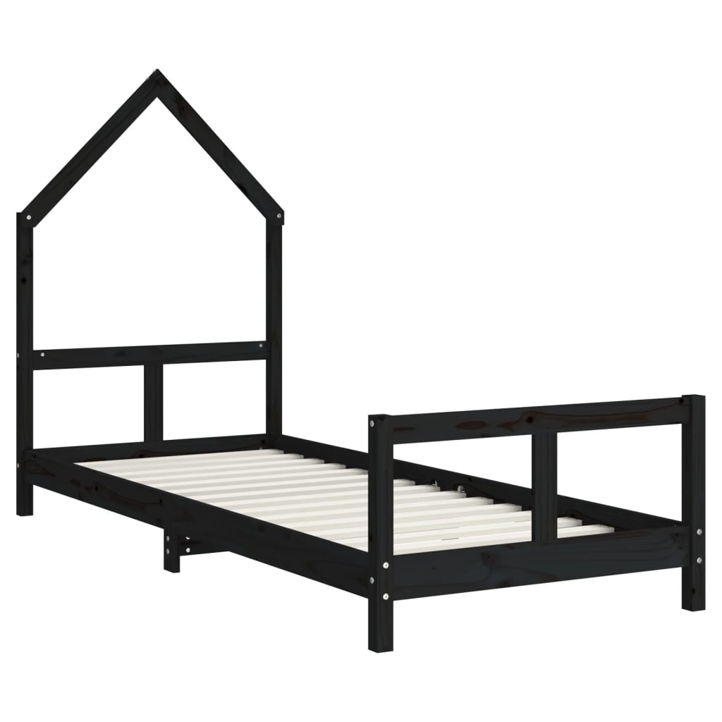 Cadre de lit pour enfants noir 80x200 cm bois de pin massif - XIOS