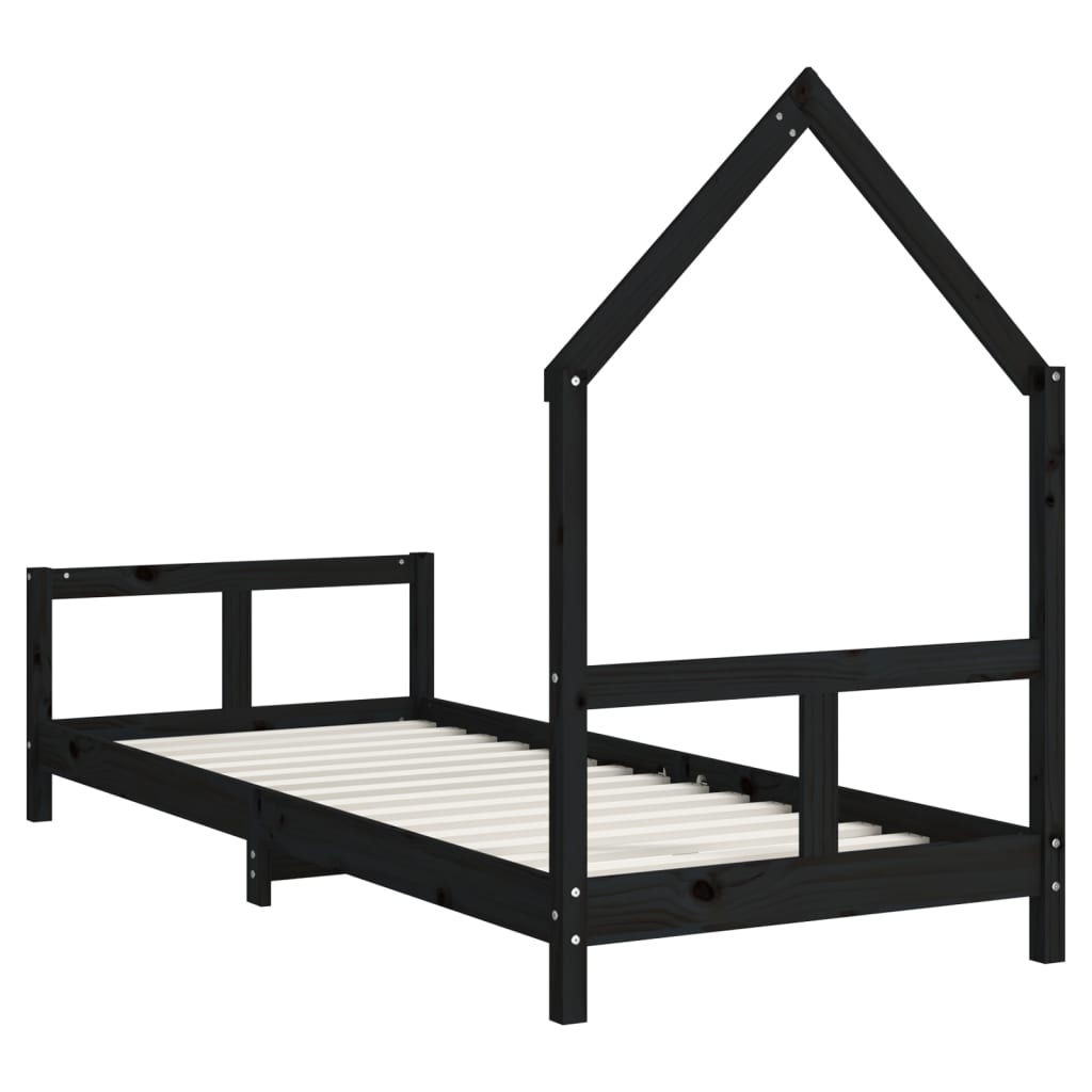 Cadre de lit pour enfants noir 80x200 cm bois de pin massif - XIOS