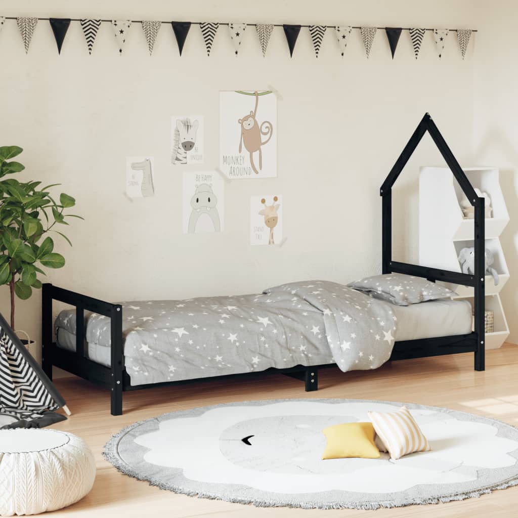 Cadre de lit pour enfants noir 80x200 cm bois de pin massif - XIOS