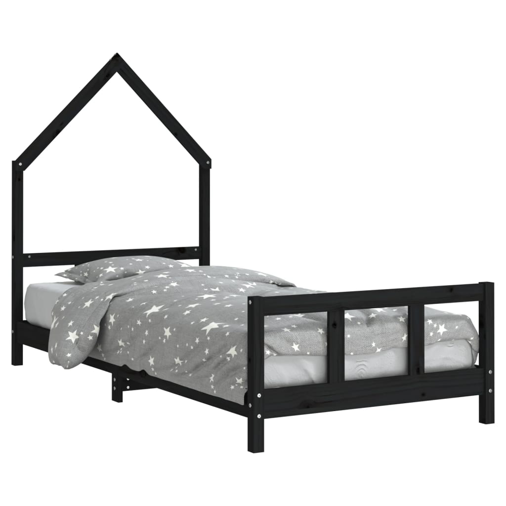 Cadre de lit pour enfants noir 90x200 cm bois de pin massif - XIOS