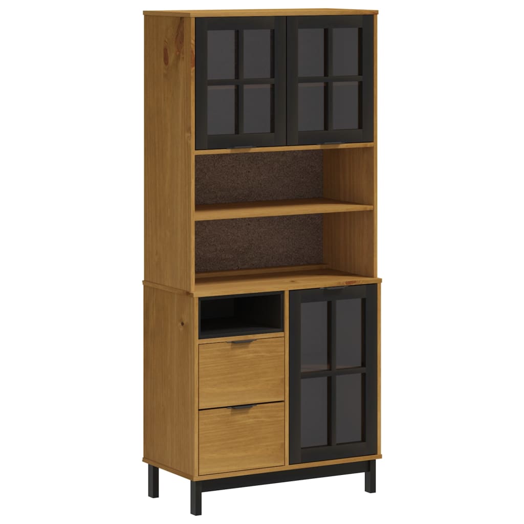 Buffet haut et portes en verre FLAM 80x40x180cm bois massif pin - XIOS