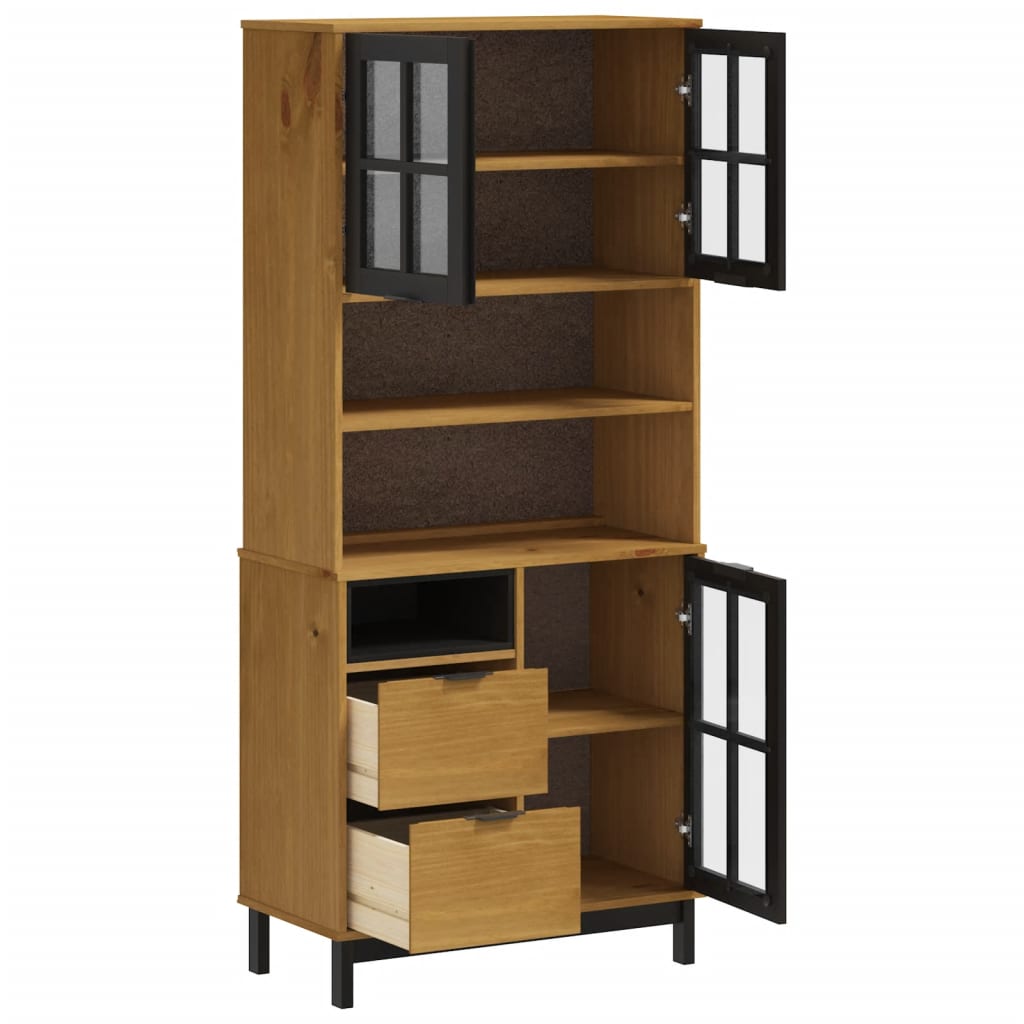 Buffet haut et portes en verre FLAM 80x40x180cm bois massif pin - XIOS