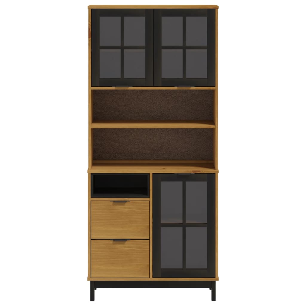 Buffet haut et portes en verre FLAM 80x40x180cm bois massif pin - XIOS