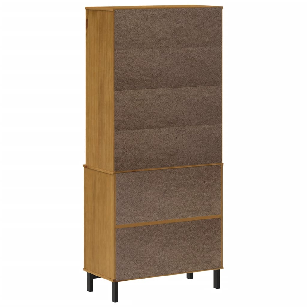 Buffet haut et portes en verre FLAM 80x40x180cm bois massif pin - XIOS