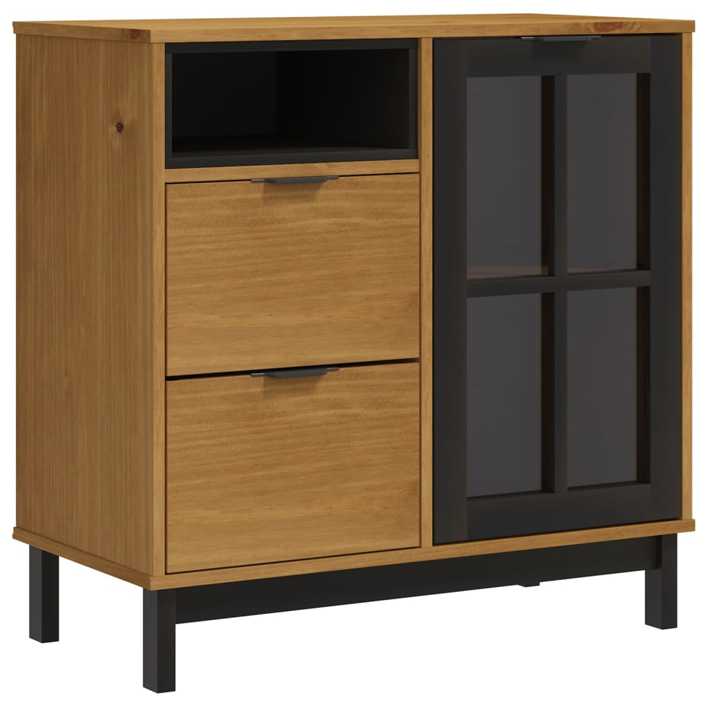 Buffet haut et portes en verre FLAM 80x40x180cm bois massif pin - XIOS