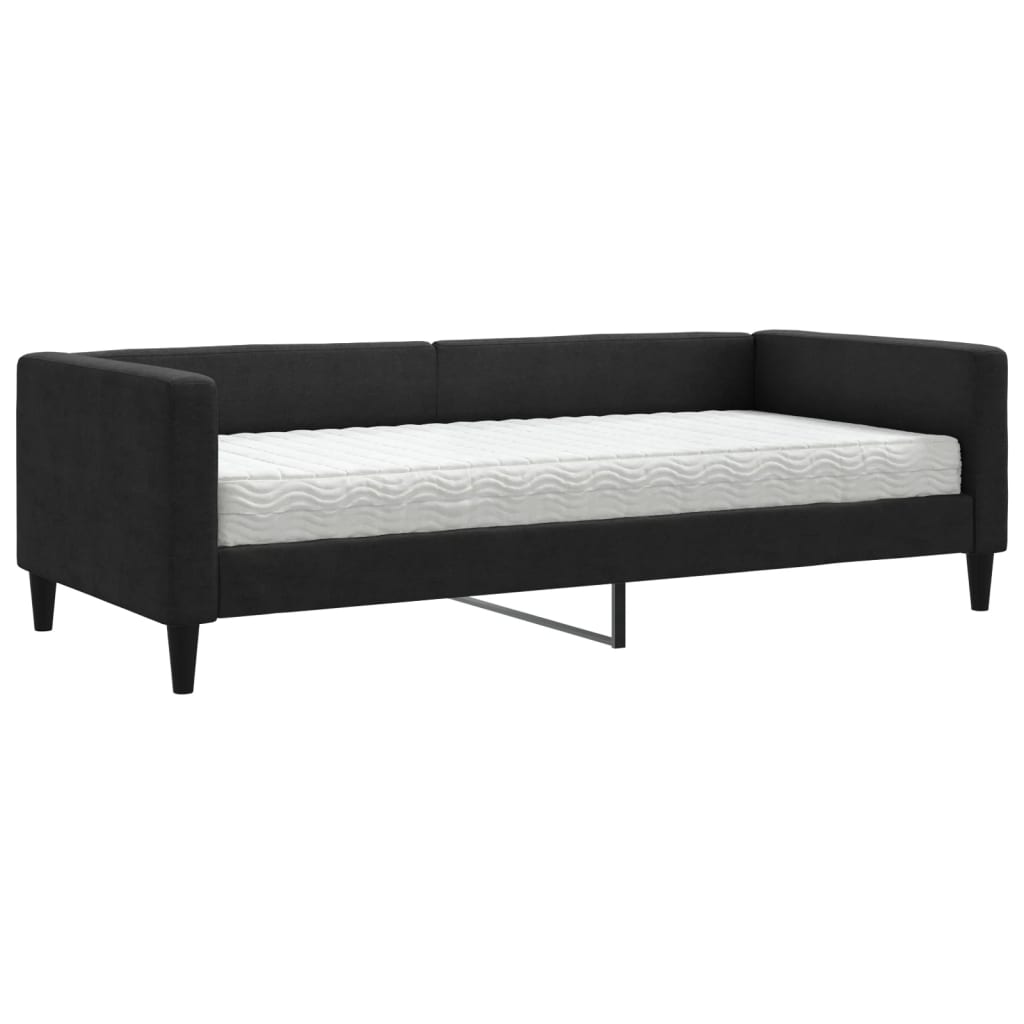 Lit de jour avec matelas noir 90x200 cm tissu