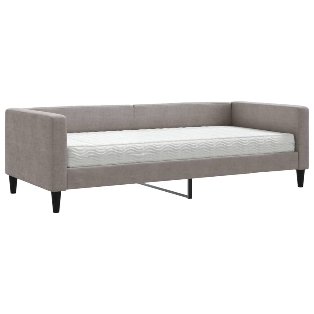 Lit de jour avec matelas taupe 90x200 cm tissu - XIOS