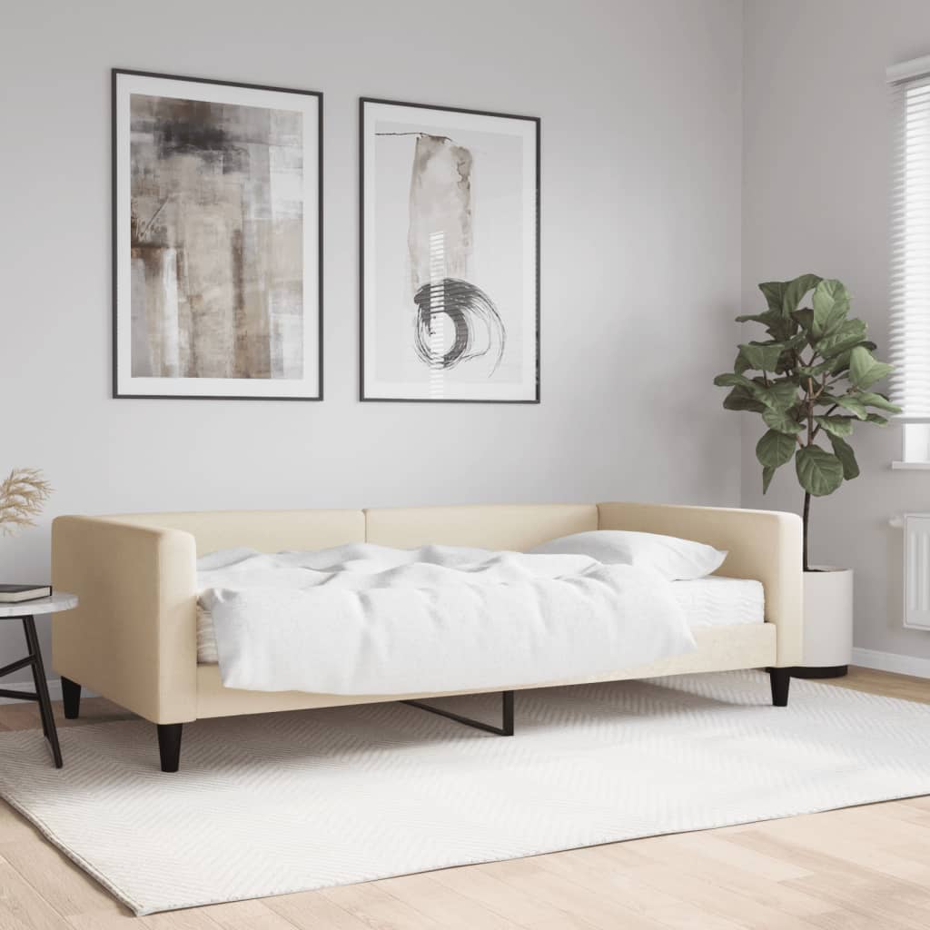 Lit de jour avec matelas crème 100x200 cm tissu - XIOS