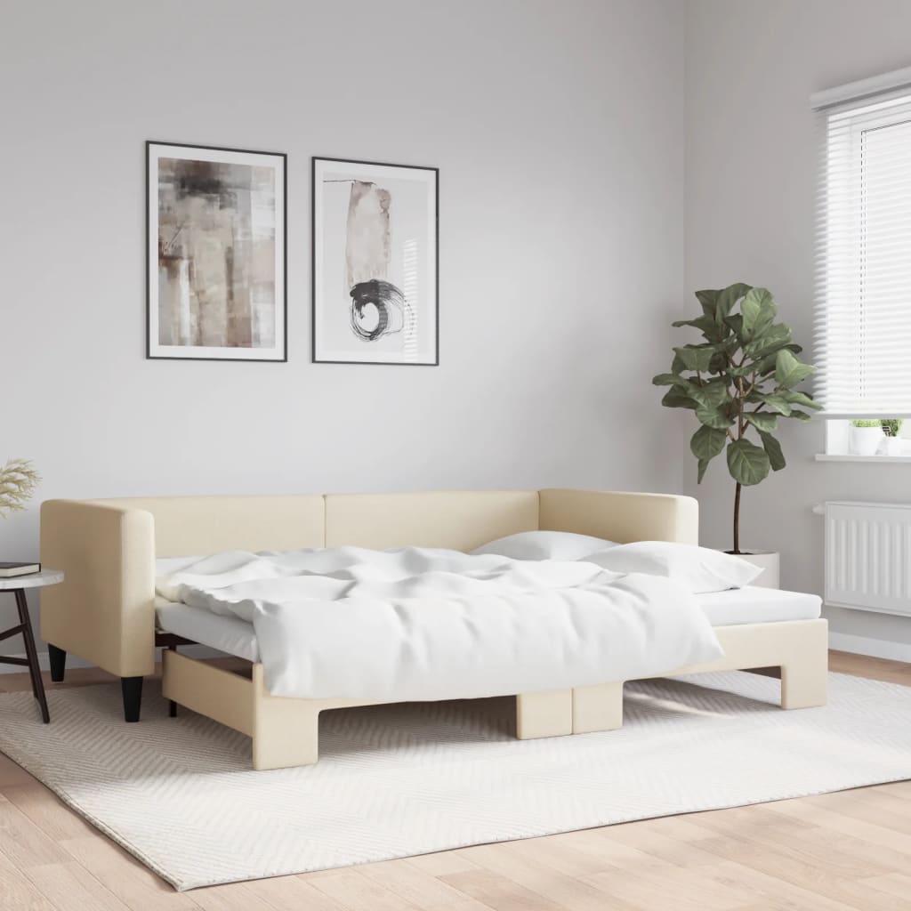 Lit de jour avec gigogne sans matelas crème 90x200 cm - XIOS