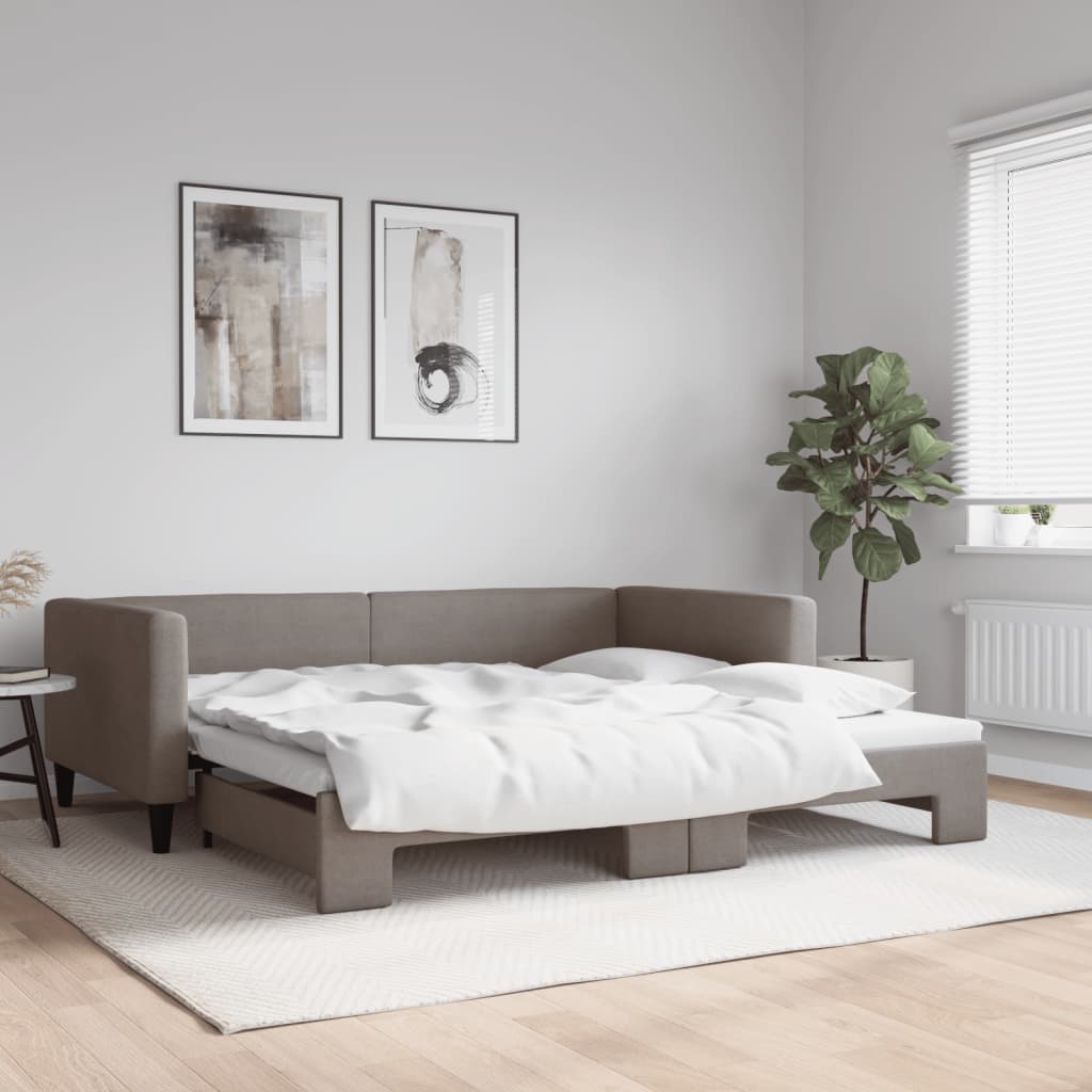 Lit de jour avec lit gigogne taupe 100x200 cm tissu - XIOS