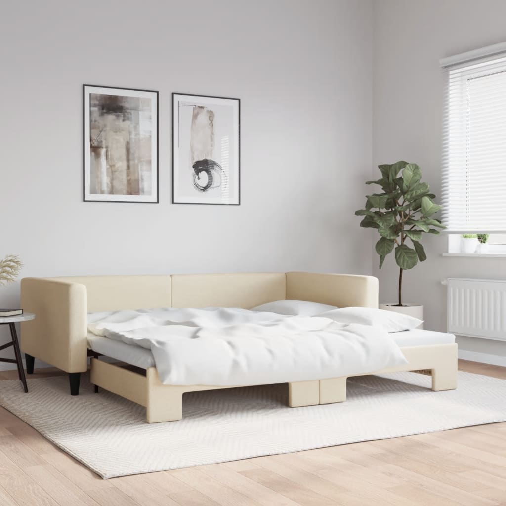 Lit de jour avec lit gigogne crème 100x200 cm tissu - XIOS