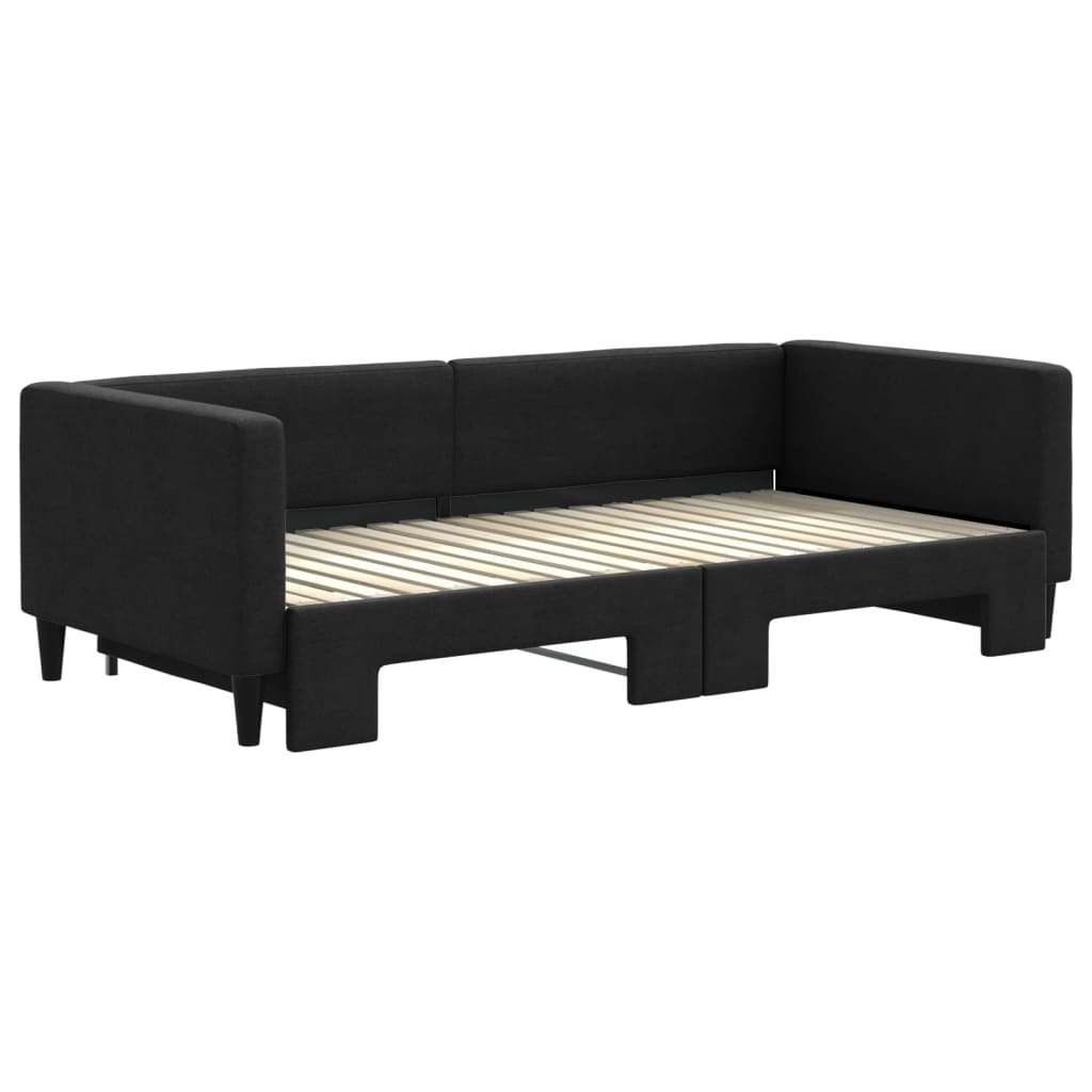 Lit de jour avec lit gigogne noir 90x190 cm tissu