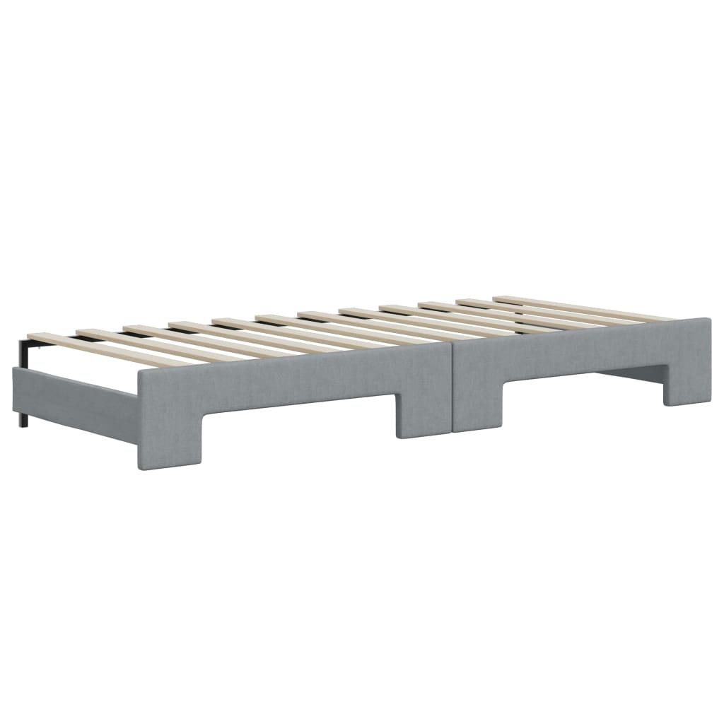 Lit de jour avec gigogne et matelas gris clair 80x200 cm tissu - XIOS