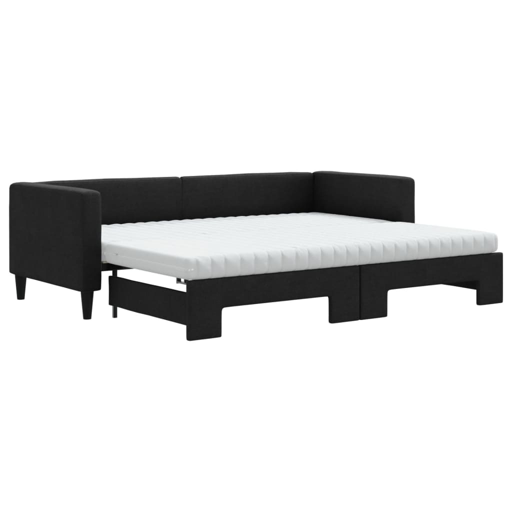 Lit de jour avec lit gigogne et matelas noir 80x200 cm tissu
