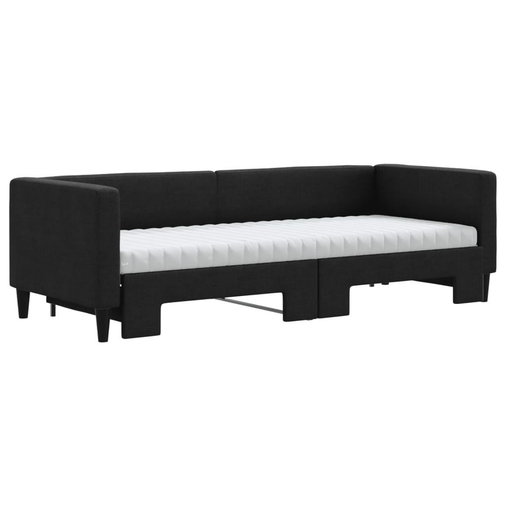 Lit de jour avec lit gigogne et matelas noir 80x200 cm tissu