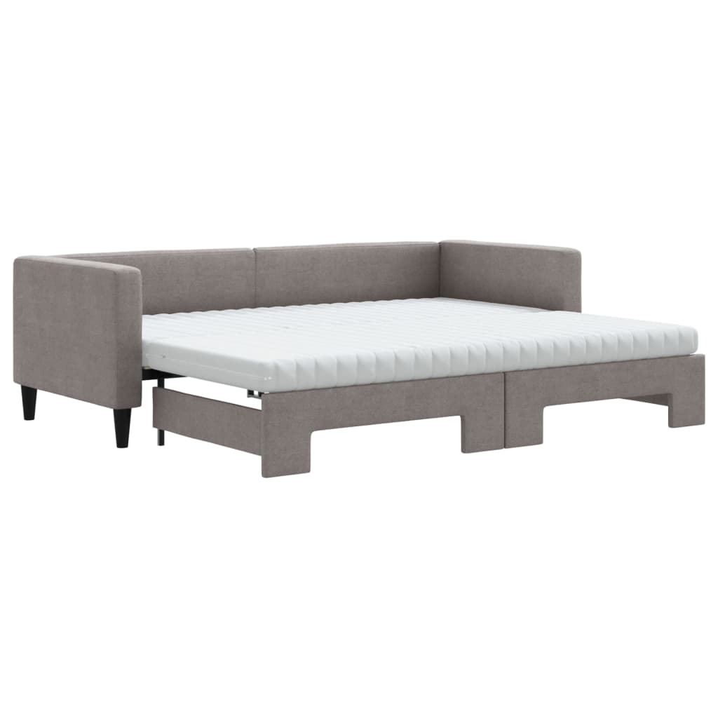 Lit de jour avec gigogne et matelas taupe 80x200 cm tissu - XIOS