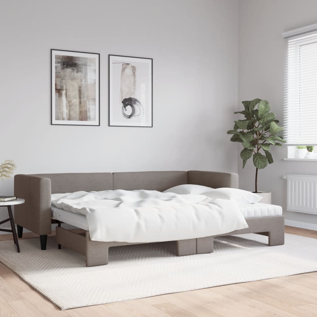 Lit de jour avec gigogne et matelas taupe 80x200 cm tissu - XIOS