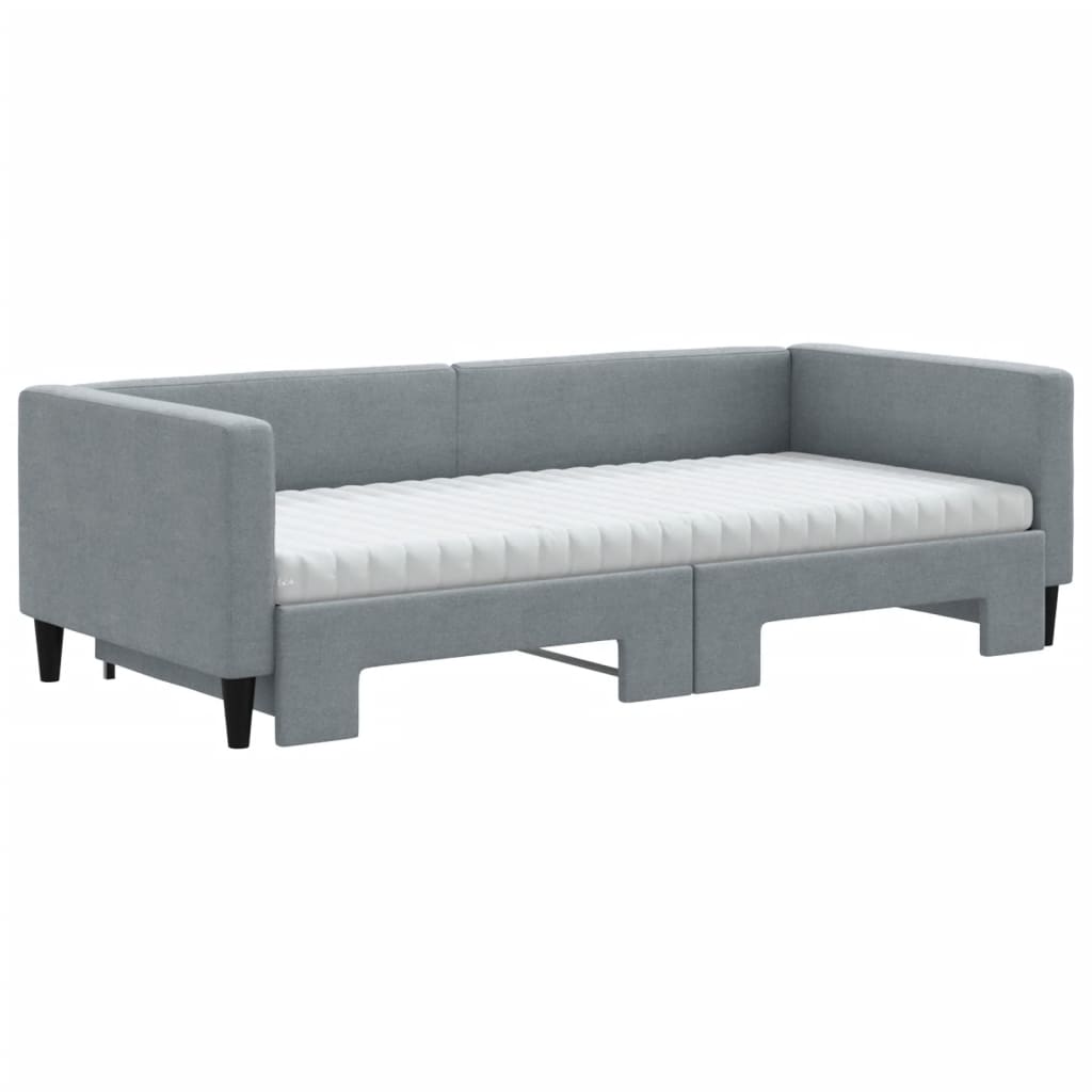 Lit de jour avec gigogne et matelas gris clair 90x200 cm tissu - XIOS