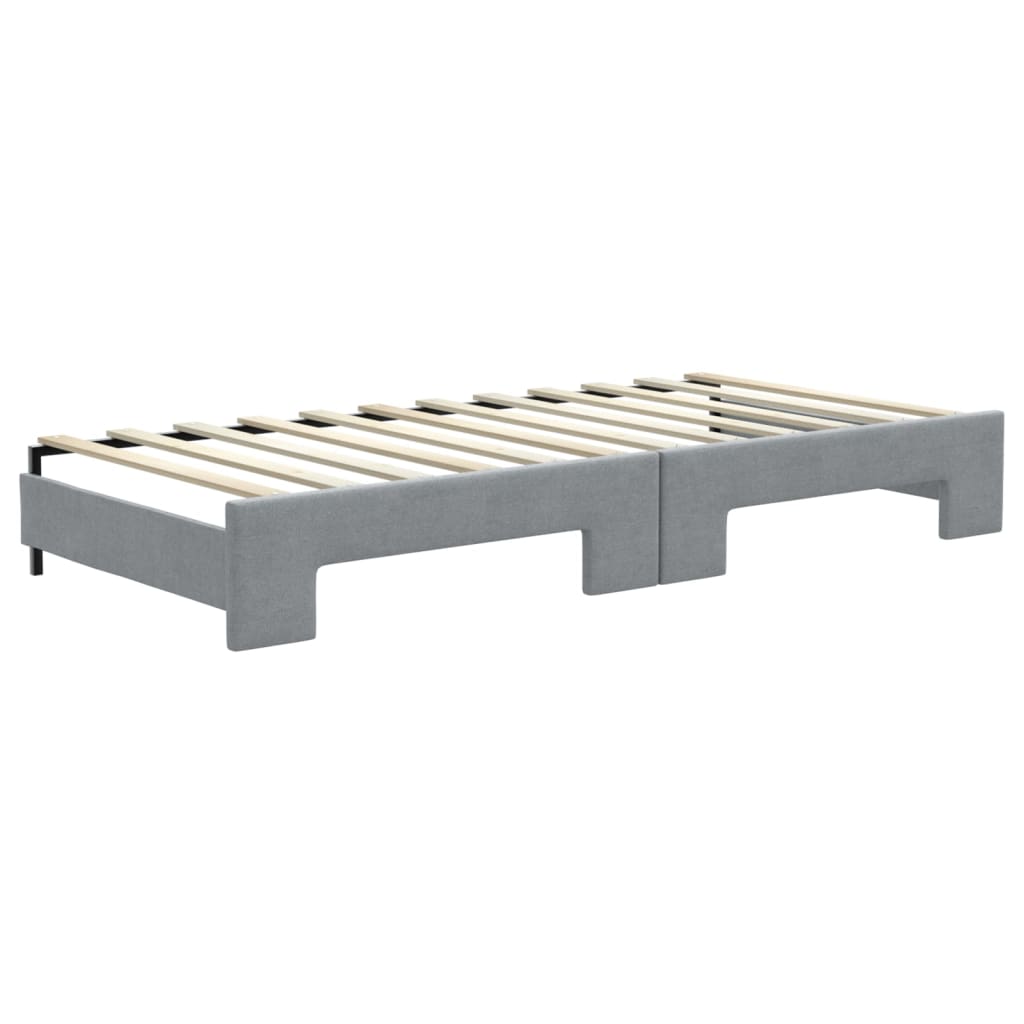 Lit de jour avec gigogne et matelas gris clair 90x200 cm tissu - XIOS
