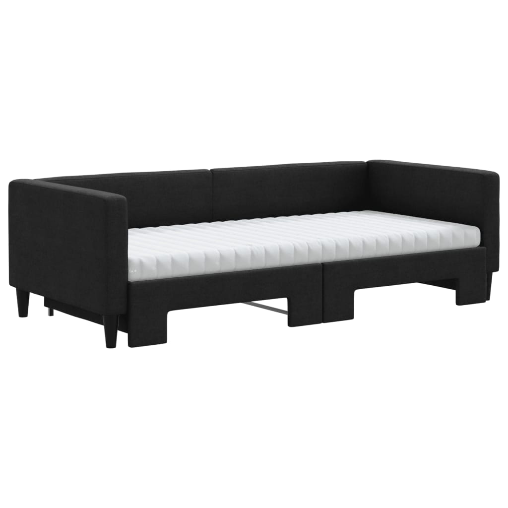 Lit de jour avec gigogne et matelas noir 90x200 cm tissu