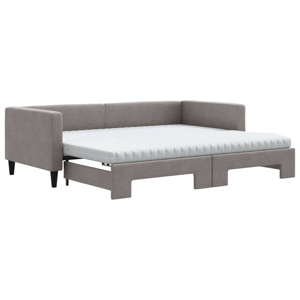 Lit de jour avec gigogne et matelas taupe 90x200 cm tissu - XIOS