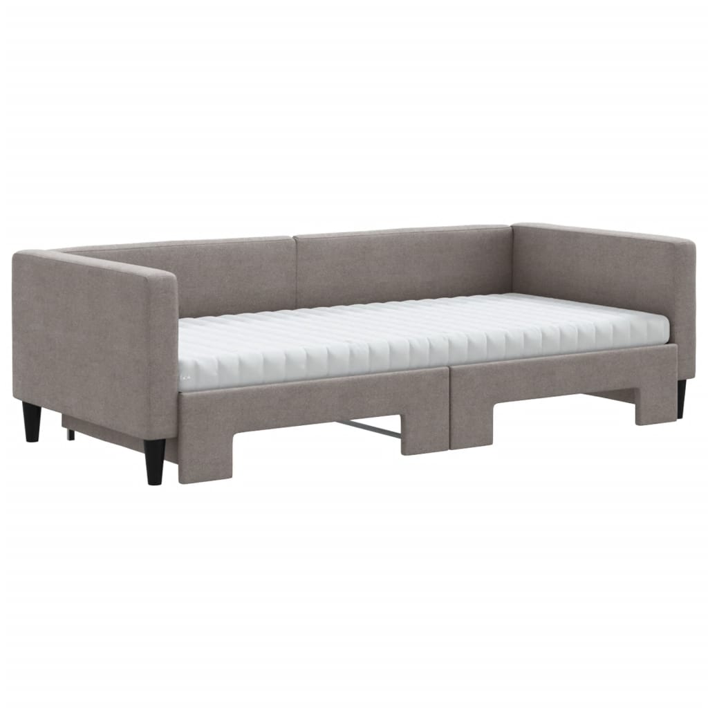 Lit de jour avec gigogne et matelas taupe 90x200 cm tissu - XIOS