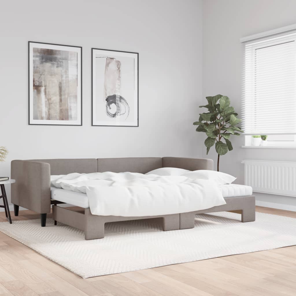 Lit de jour avec gigogne et matelas taupe 90x200 cm tissu - XIOS