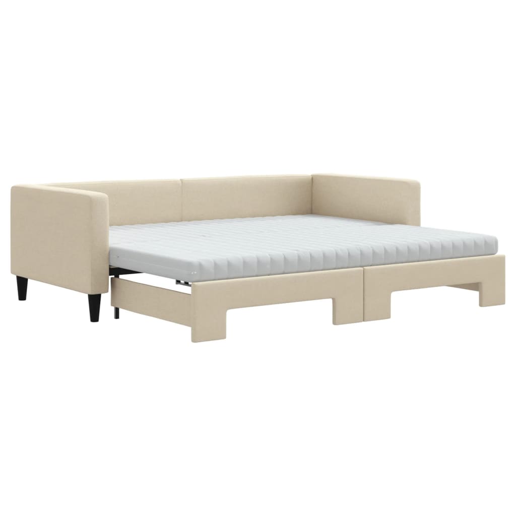 Lit de jour avec gigogne et matelas crème 90x200 cm tissu - XIOS