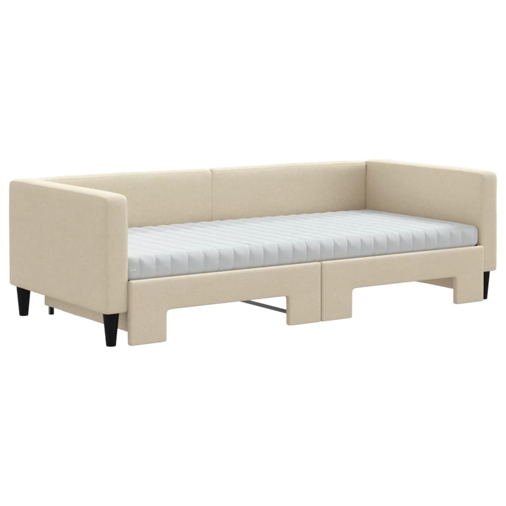 Lit de jour avec gigogne et matelas crème 90x200 cm tissu - XIOS