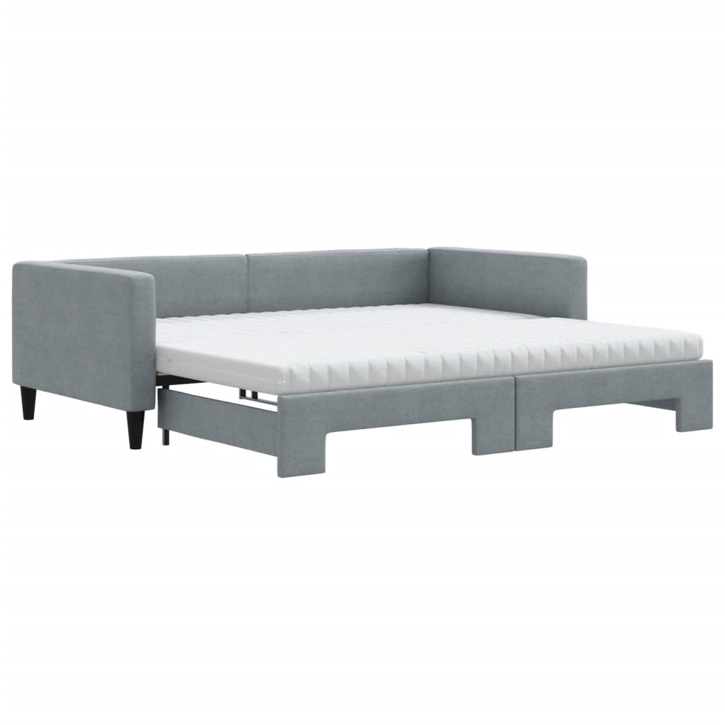 Lit de jour avec gigogne et matelas gris clair 100x200 cm tissu - XIOS