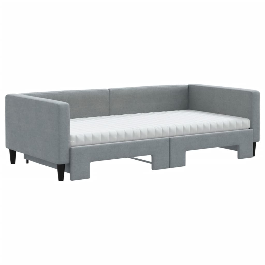 Lit de jour avec gigogne et matelas gris clair 100x200 cm tissu - XIOS