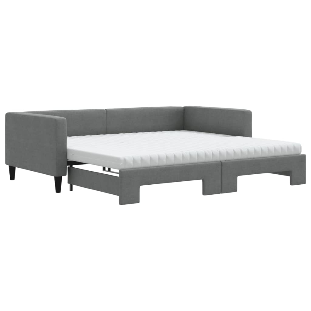 Lit de jour avec gigogne et matelas gris foncé 100x200 cm tissu - XIOS