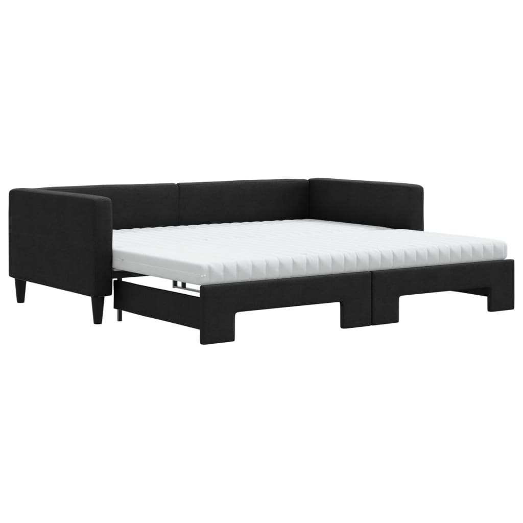 Lit de jour avec gigogne et matelas noir 100x200 cm tissu - XIOS