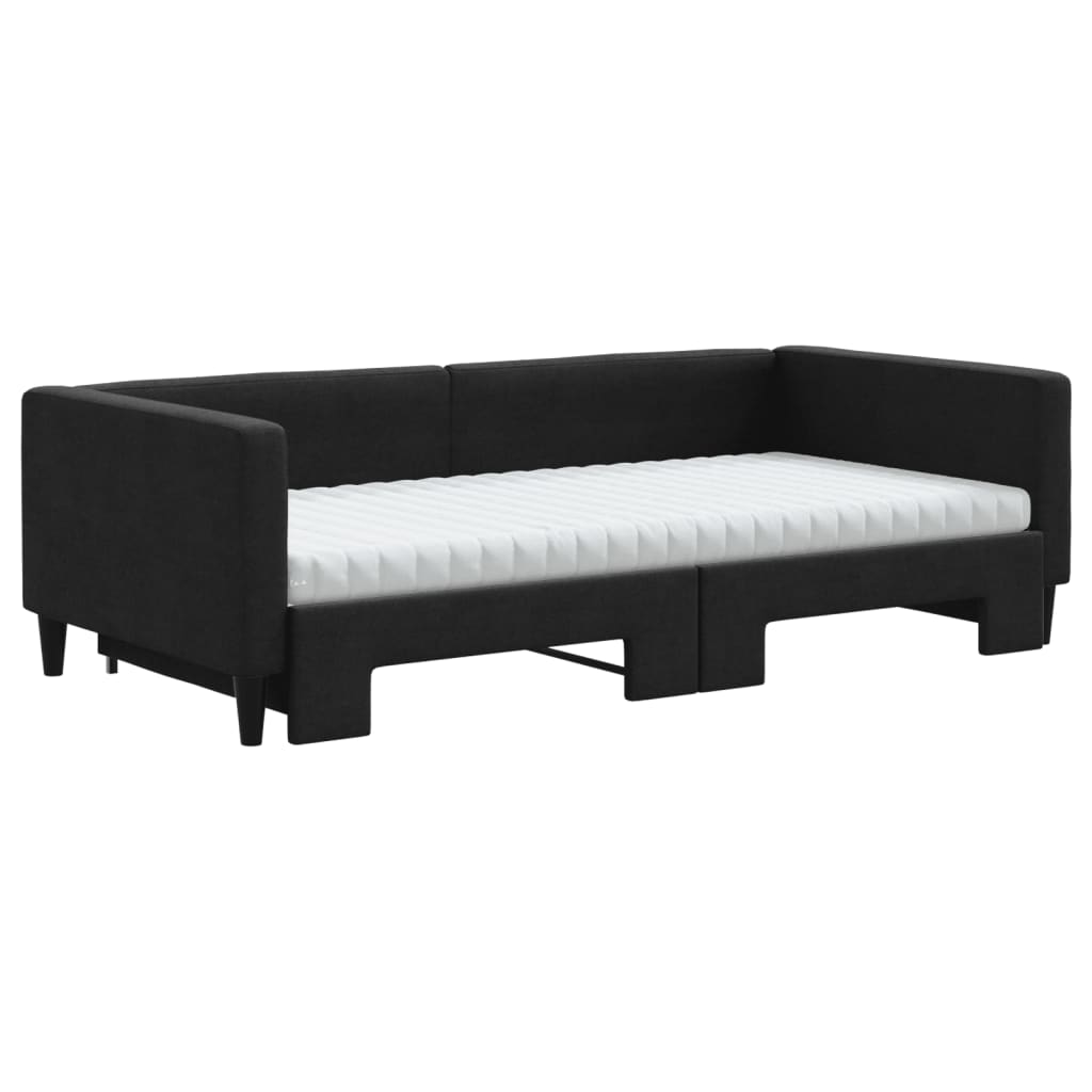 Lit de jour avec gigogne et matelas noir 100x200 cm tissu - XIOS