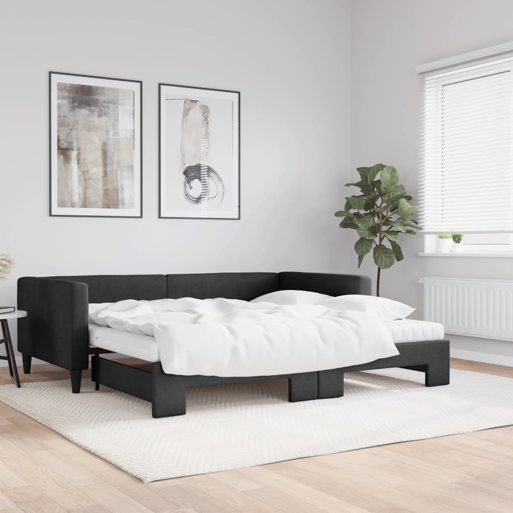 Lit de jour avec gigogne et matelas noir 100x200 cm tissu - XIOS
