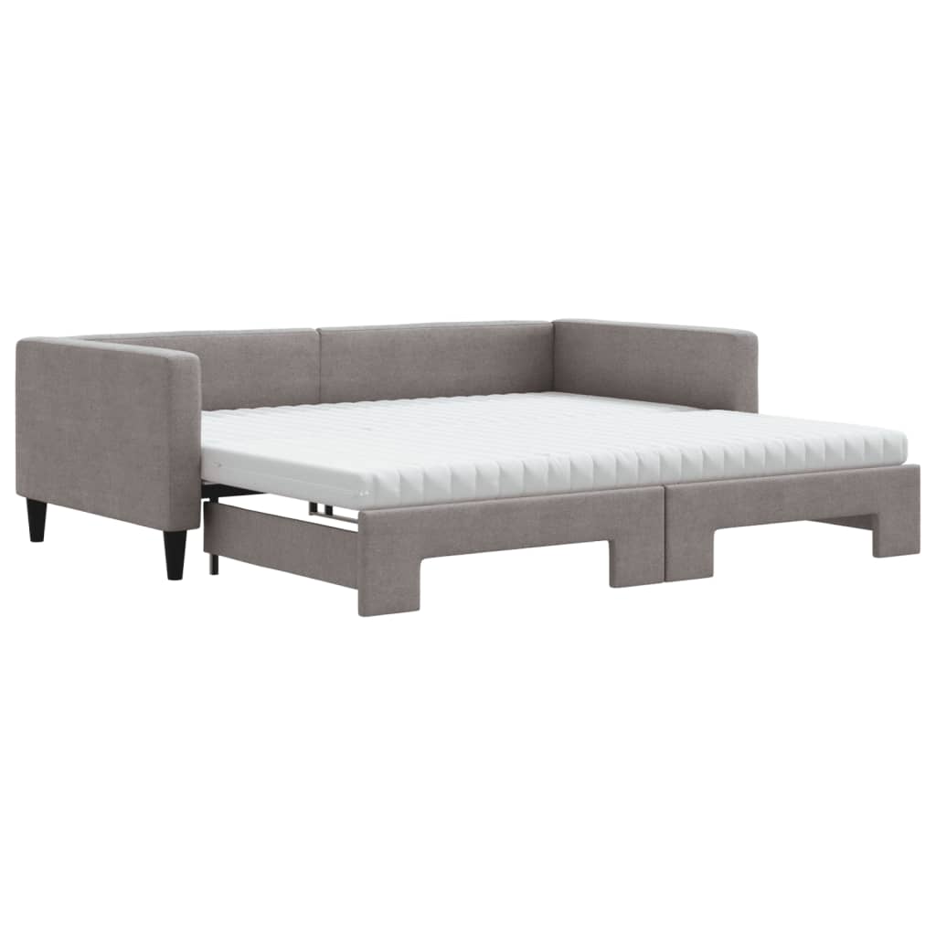 Lit de jour avec gigogne et matelas taupe 100x200 cm tissu - XIOS